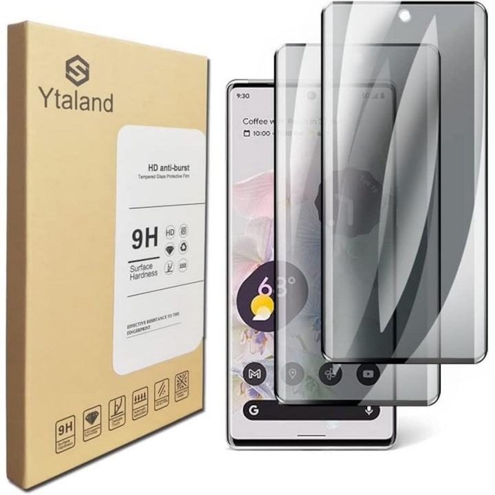 Sticla Securizata Anti-Spy cu Acoperire Completa 3D pentru Google Pixel 7 Pro, Pachet de 2, Duritate 9H