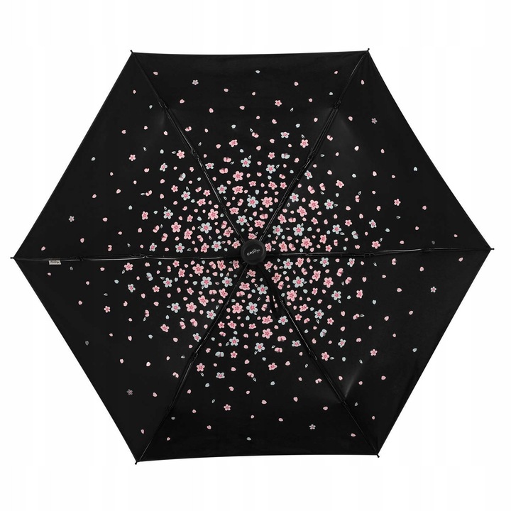 Umbrela mini, model flori de cires, deschisa 90 cm, compacta, usoara, neagra