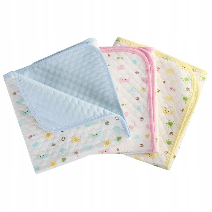 Saltea pentru infasat, set 3 piese, 35x45cm, multicolor, bumbac ecologic, impermeabil
