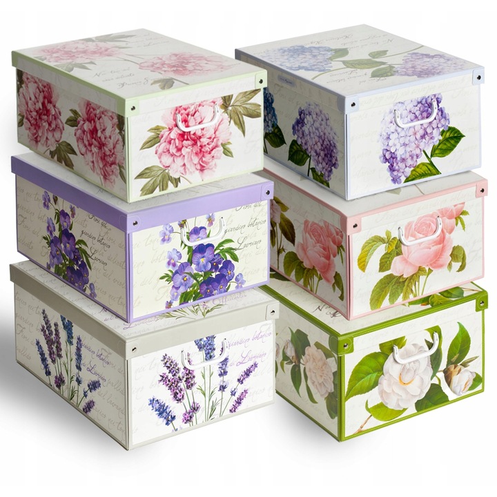 Set 6 Cutii de Depozitare Lavatelli cu Diverse Modele Florale, 39x50x24 cm, Multicolor