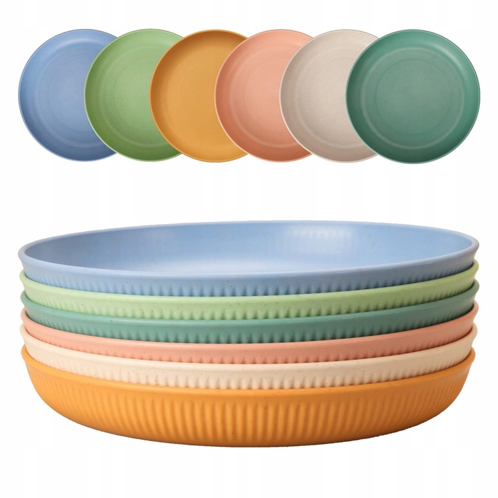 Set 6 farfurii plate, plastic, 22,5x3,5cm, pentru picnic, reutilizabile