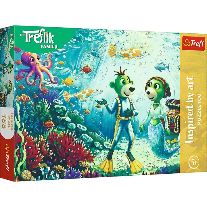 Puzzle Trefl 100 piese Familia Treflik, multicolor, 49x36cm