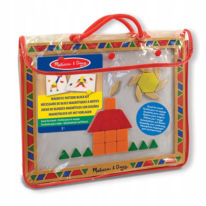 Set de jocuri educative Melissa & Doug, 120 magneti geometrice, 6 cartonase, multicolor, dimensiune mare