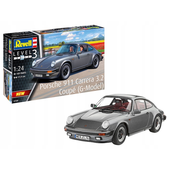 Модел на кола Porsche 911 Carrera 3.2 Coupe G, Revell, 1:24, 179x79x43mm, комплект с бои и аксесоари