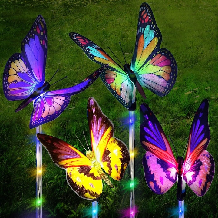 Set 4 lampi solare cu fluturi colorati
