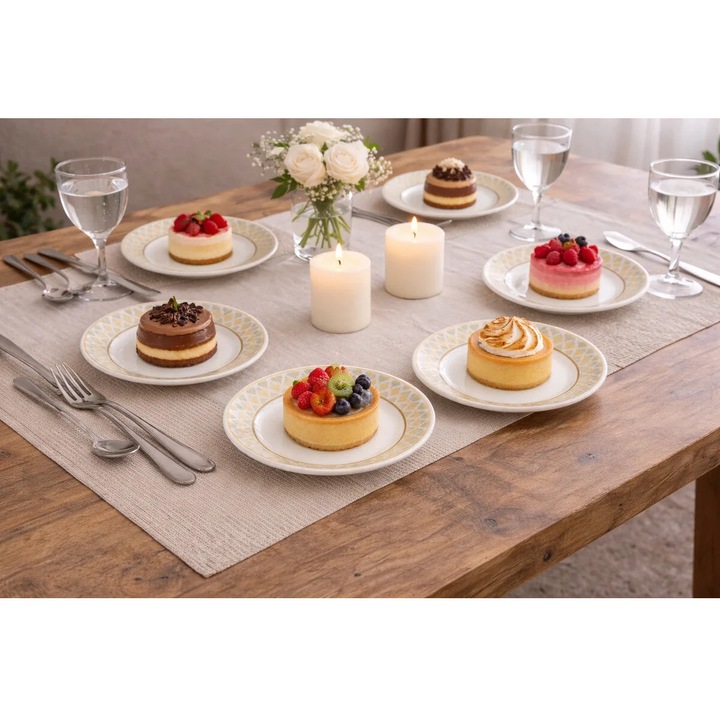 ikka Set 6 Farfurii Desert Opal Ikkat 19 cm – Design Modern Inspirat Ikat, Eleganta si Rezistenta