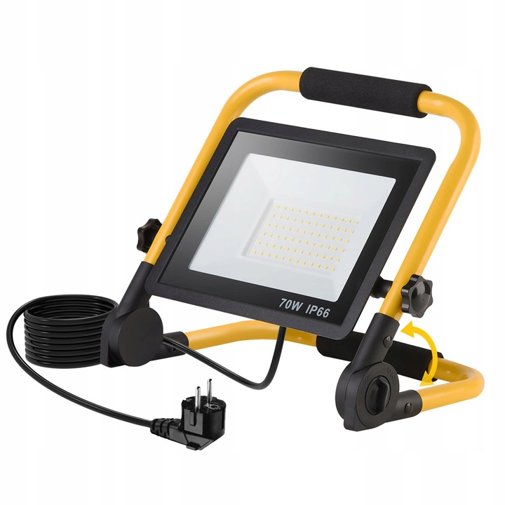 LED прожектор 70W, 10000LM, IP66, 6500K, кабел 1,5м, работна лампа