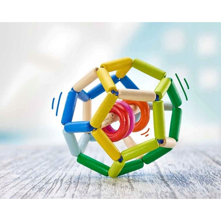 Selecta játéklabda, 11 cm, természetes fa, többszínű