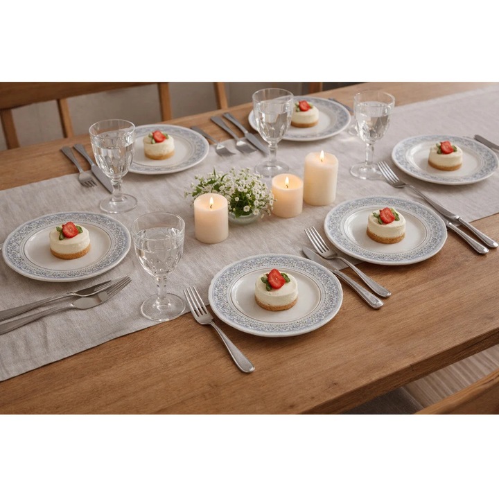 OPAL Set 6 Farfurii Desert Clasic 19 cm – Model Elegant cu Bordura Decorativa, Portelan Rezistent