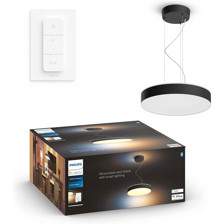 Lustra Philips Hue Enrave, 4500lm, neagra, cu dimmer