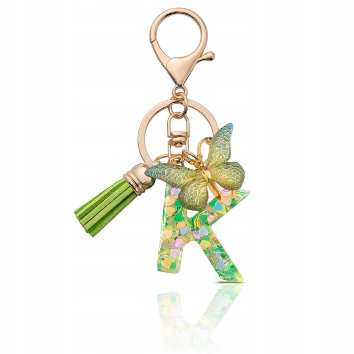 Brelocuri personalizate cu litera K si motyl, set pentru fete, multicolor