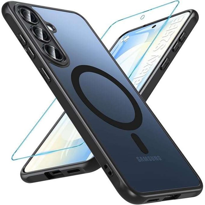 Husa telefon BESINPO pentru Samsung Galaxy S25 FE, MagSafe, protectie din sticla, neagra