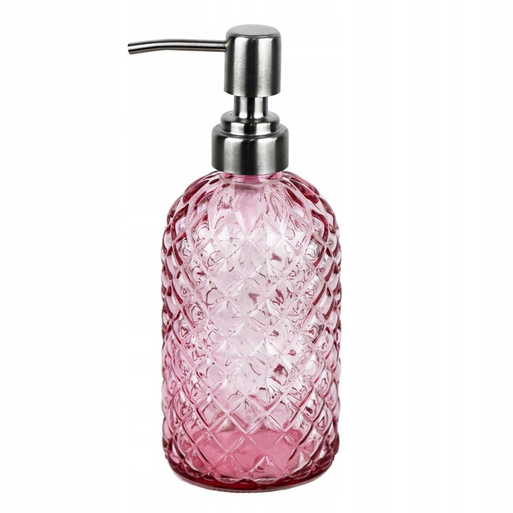 Dispenser de sapun sticla, pompa din otel inoxidabil 304, roz, 300 ml