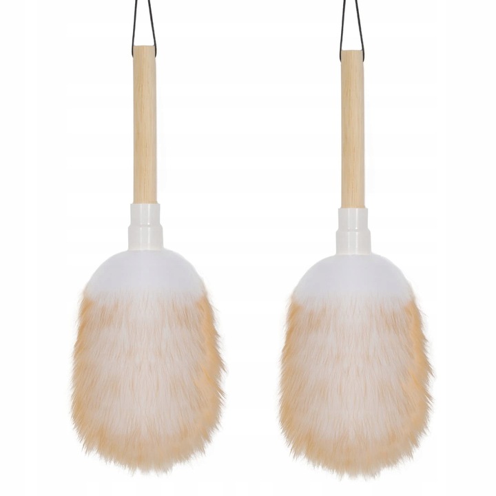 Set 2 pamatufuri de praf din lana de miel cu maner din lemn, 20x18cm, 35cm