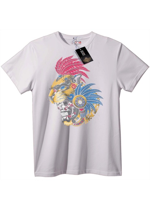 Tricou cu craniu tribal leopard, Alb