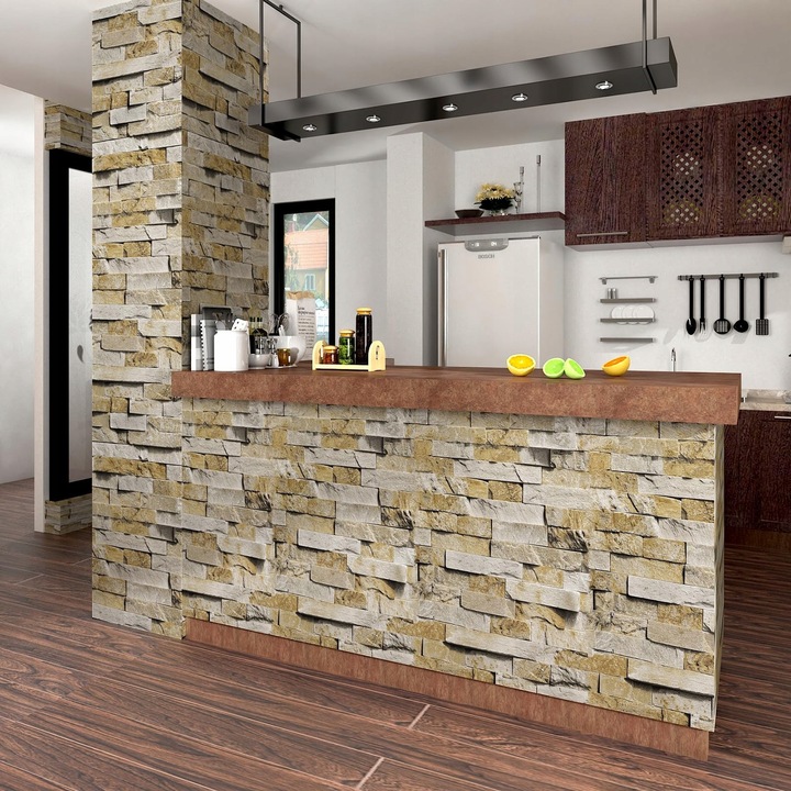 Tapet autocolant cu aspect de piatra 3D, 40x300cm, impermeabila, mata, Yullpaper