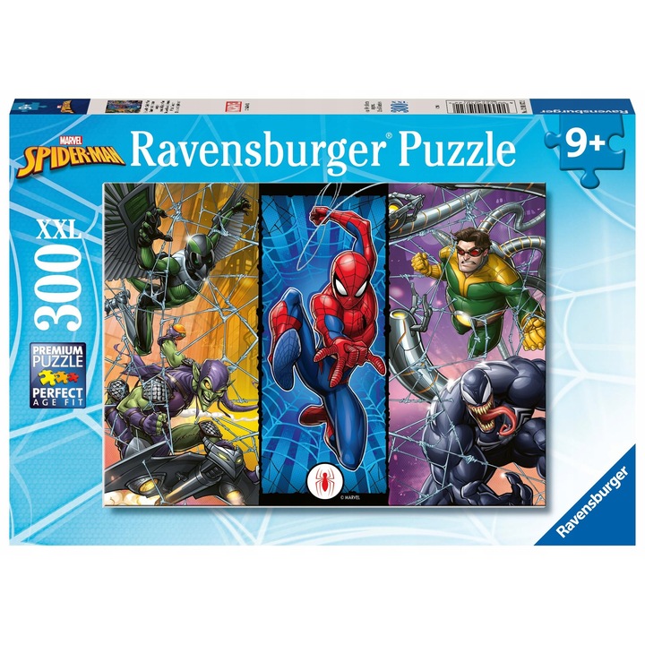 Puzzle Ravensburger Spider-Man, 300 elemente XXL, 49x36cm, pentru copii de la 9 ani