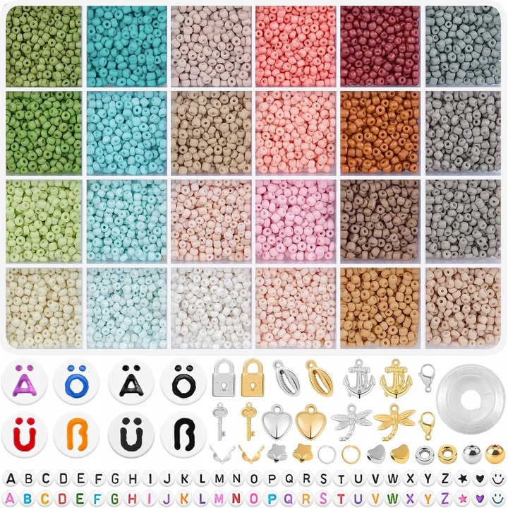 Set DIY bratari, 8000+ perle sticla 3mm, litere colorate, accesorii bijuterie, multicolor, Ruby