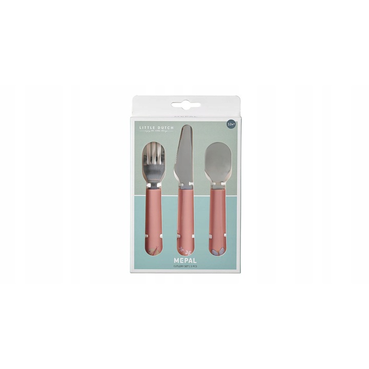 Set tacamuri pentru copii Mepal Mio, 3 piese, inox, flori si fluturi, pentru copii de la 12 luni