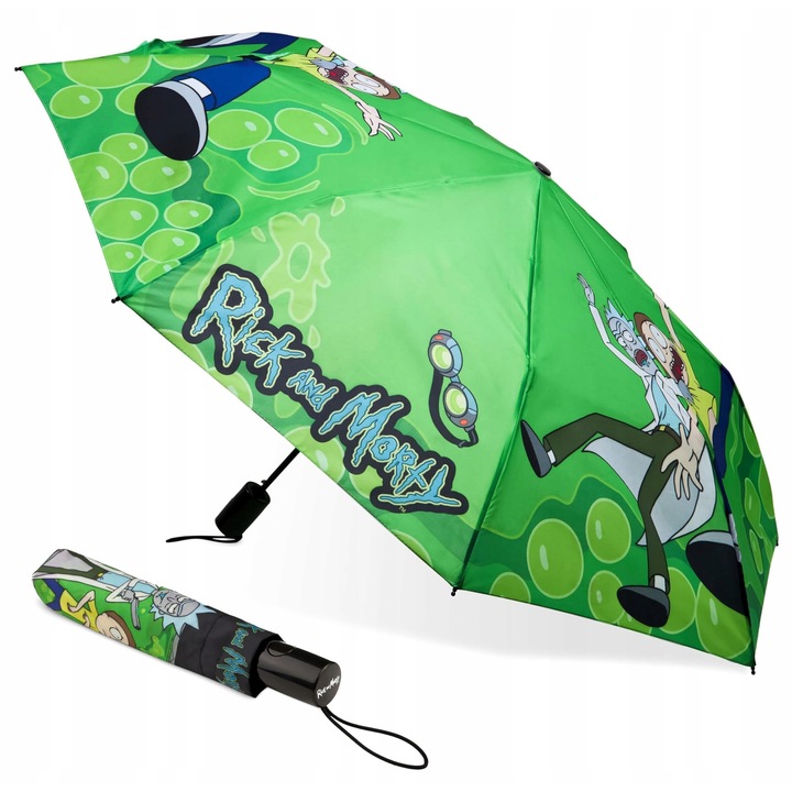 Rick és Morty összecsukható esernyő, automata, zöld, rajongóknak