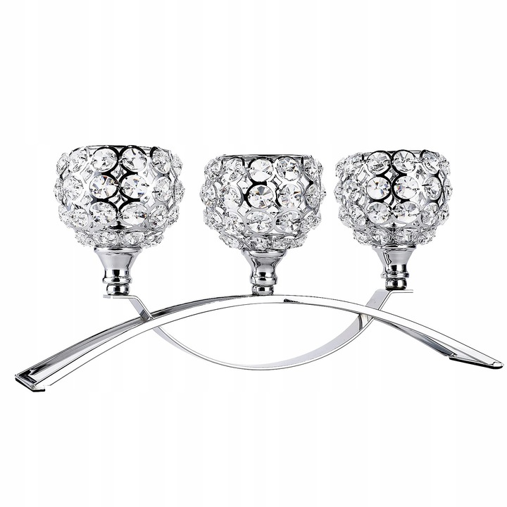 Suport lumanari 3-ramuri, SUMNACON, cristal, metal, 15,5cm, set