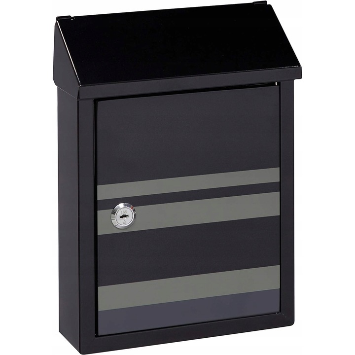 Cutie postala din otel Smart Graphic, design elegant, rezistent la intemperii, neagra, dimensiuni pentru plicuri C5