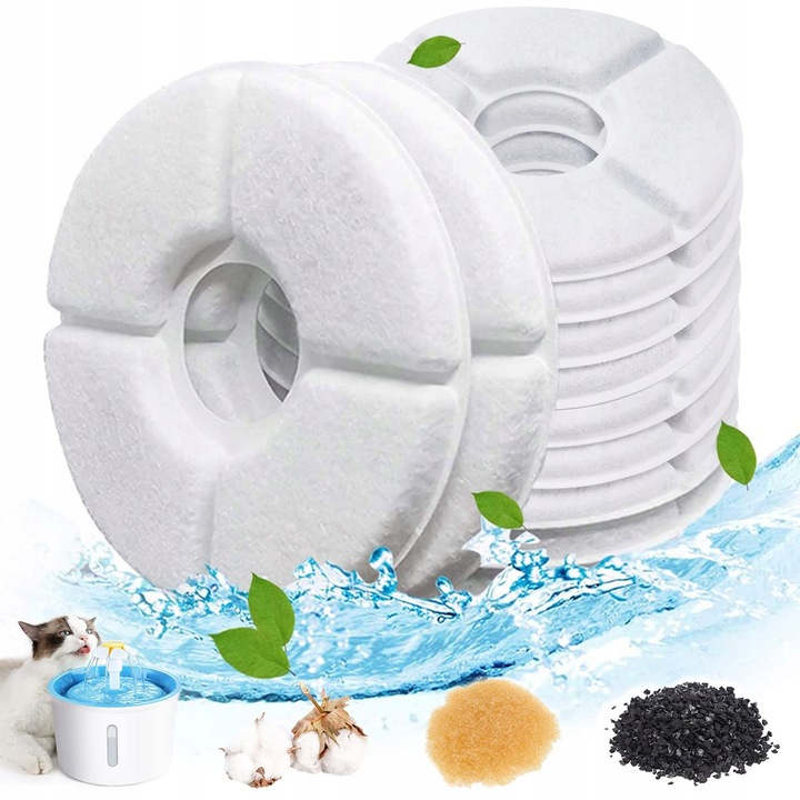 Set 10 filtre pentru fantana DHOHOO, 12,7cm, alb, pentru pisici si caini