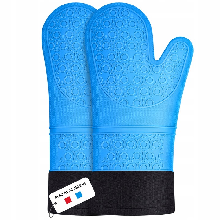 6 darab szilikon sütőkesztyű készlet, magas hőmérsékletnek ellenálló, pamut béléssel, csúszásmentes, fekete, 38x18,5cm