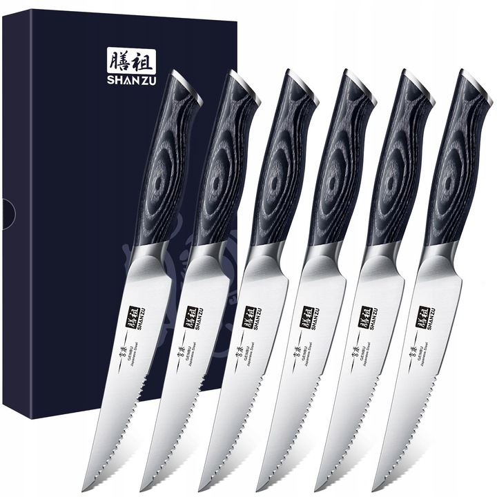 Set 6 Cutite pentru Steaks HOSHANHO, Inox, Design Ergonomic, 11.5cm, Culoare Maro