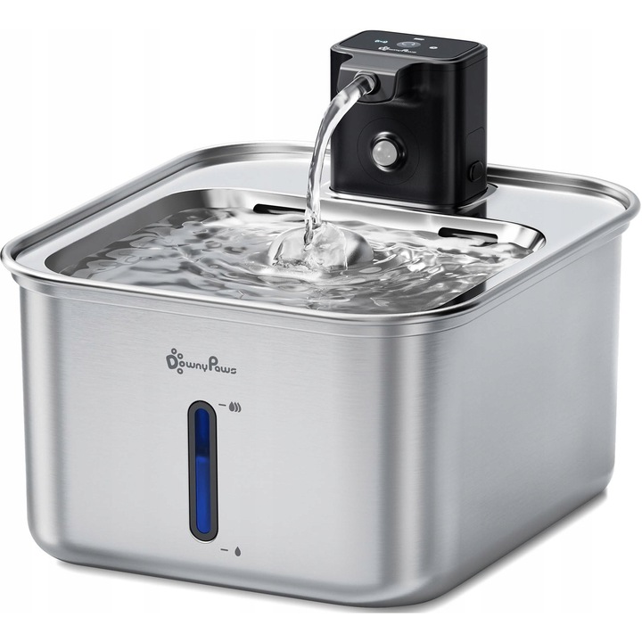 Fontana pentru pisici DownyPaws, 3L, fara fir, din otel inoxidabil, cu senzor de miscare, silentioasa