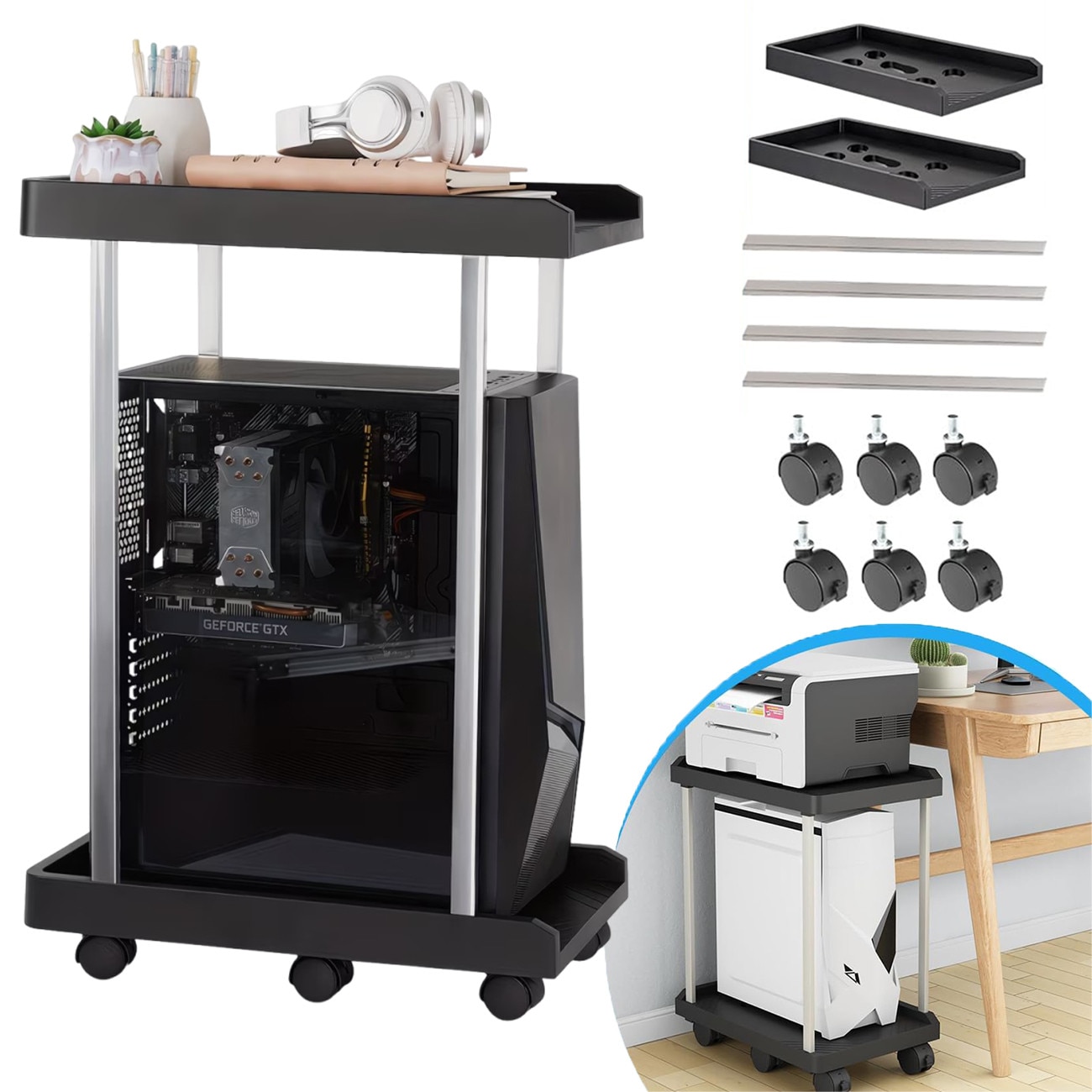 Suport unitate PC, Bedee, Multifunctional, cu 6 roti rotative/blocabile ...
