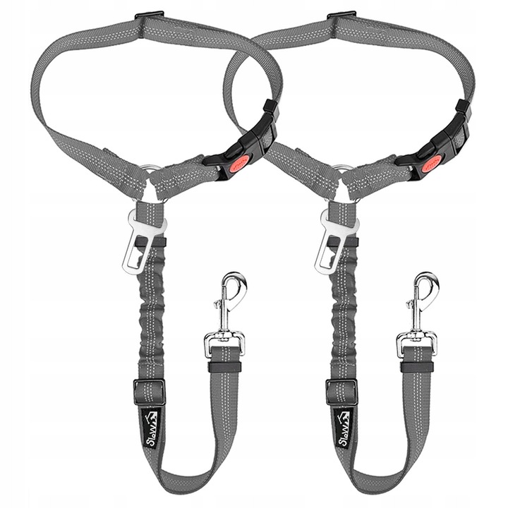 Centura de Siguranta pentru Caini SlowTon 2 in 1, Reglabila, Reflectorizanta, Gri, Set 2 bucati