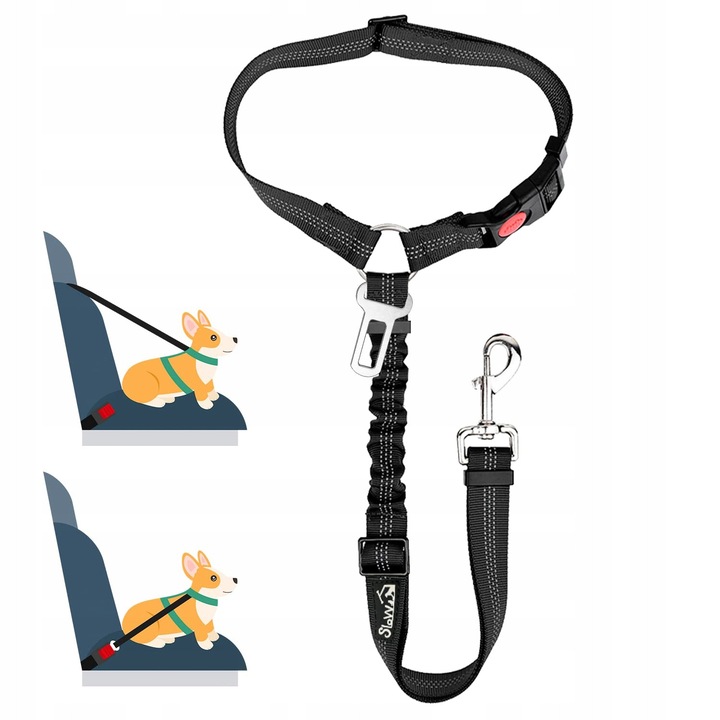 Centura de Siguranta pentru Caini 2 in 1, SlowTon, Reglabila, Reflectorizanta, 20-32 inch, Set