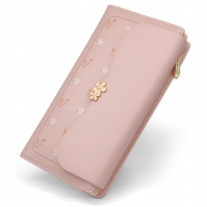 Дамски портфейл Голям, Розов, 18.5x9.5x3cm, 10 места за карти