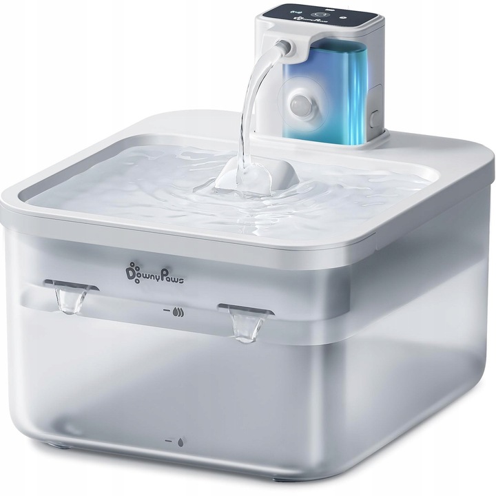 Fontana pentru pisici DownyPaws, 2.5L, fara fir, cu senzor de miscare, alb