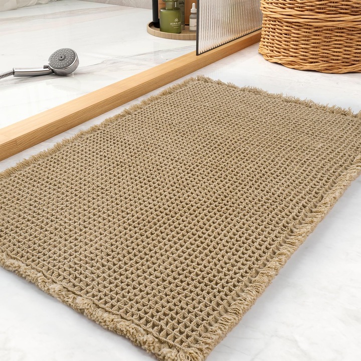 Covor de Baie Universal, AFKSMILE, Covor tesut, Spalabil in Masina, Absorbant Rapid, Antiderapant, Moale, placut la atingere, ecologic, usor de curatat si de depozitat, Pentru Bucatarie, Hol, Living, Poliester, 43x61cm, Maro