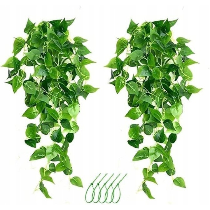Set 2 plante artificiale cataratoare, 110 cm, verde, decorare gradina, balcon