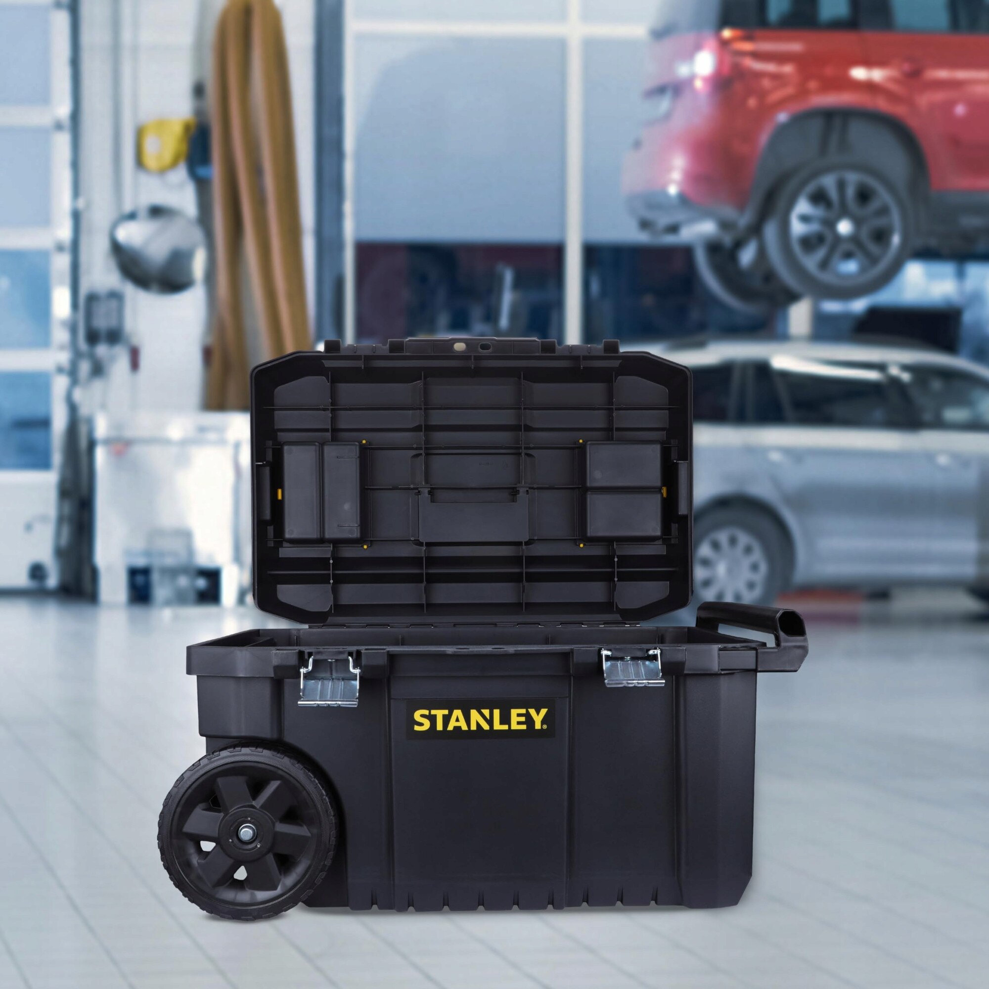 Stanli Roti Cutie de unelte Stanley 50L, 40kg, cu roti stabile, maner telescopic ...