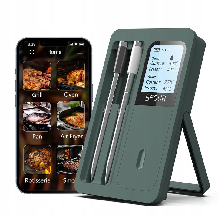 Termometru de carne Bluetooth cu 2 sonde, display LCD, 100m, BF-40