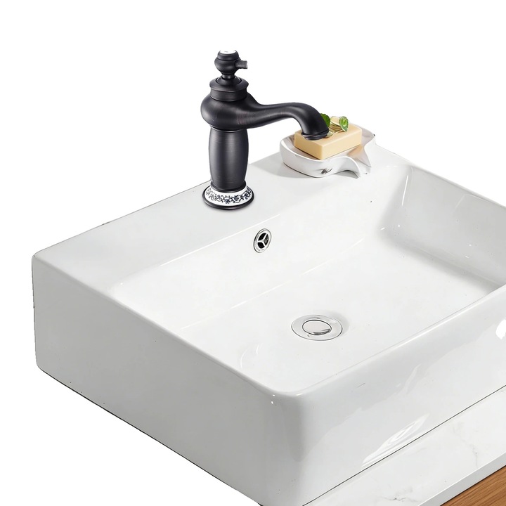 Sanitér csaptelep, teljes magasság 19.5 cm, egykaros, sárgaréz, antik európai design