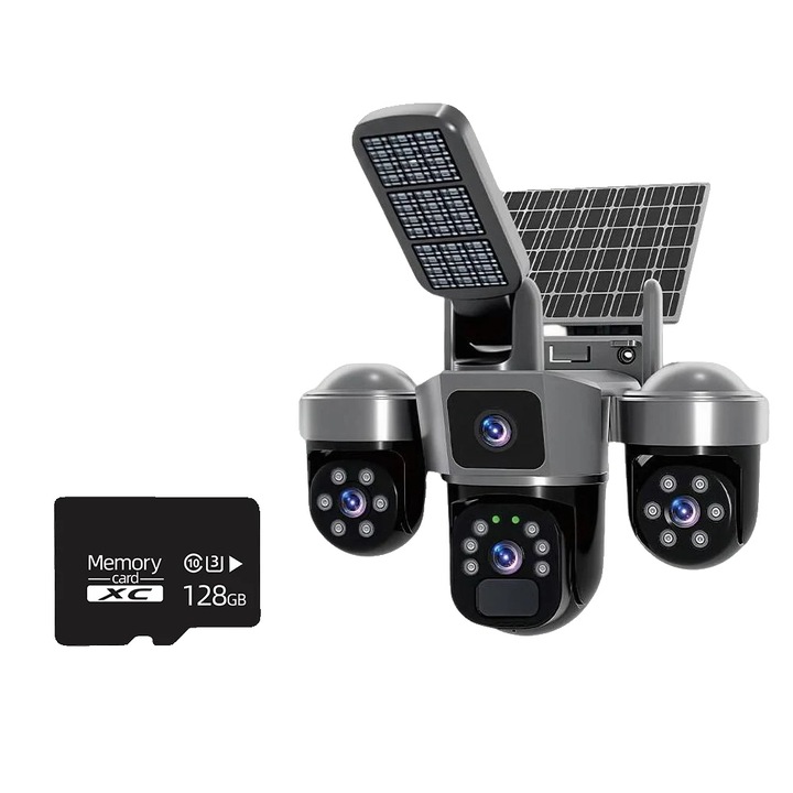 Camera de supraveghere, 9MP, conectivitate WiFi, card 128GB, priza EU