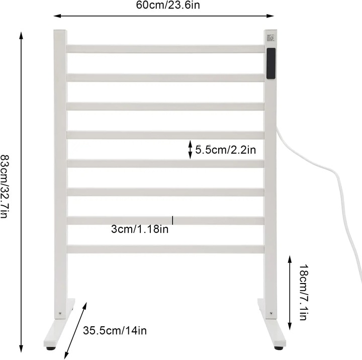 Suport electric pentru prosoape, design modern, alb, dimensiuni 60x35.5x83cm, capacitate de incalzire 45-65C