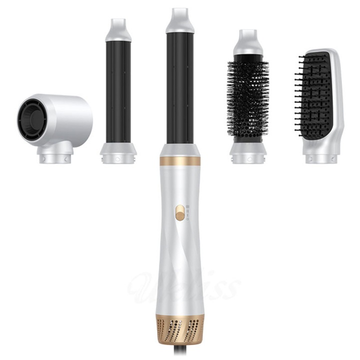 Uscator de Par Profesional, Omelivon, 5 in 1, 1000W, 5 Accesorii Incluse, Tehnologie cu Ioni Negativi, 3 Trepte Viteza, 3 Treptes Temperatura, Uscare, Indreptare, Ondulare, Pentru Orice lungime Par, Multicolor