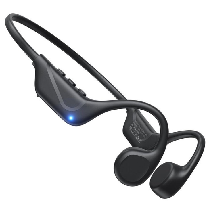 Casti cu Conductie Osoasa, Omelivon, Wireless Bluetooth 5.4, IPX5 Rezistente la Apa, Waterproof IPX5, Microfon Incorporat, Ultra Usoare 28g, Acumulator 220mAh, 8 ore de Functionare, Entru Ciclism, Fitness, Alergare, Sport, Negru