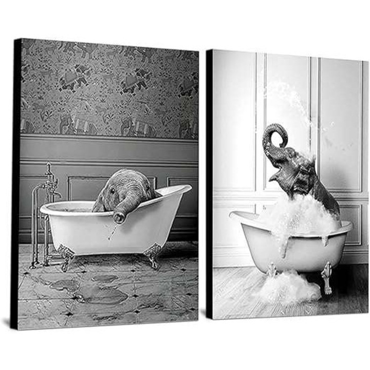 Tablou WADBTP, obraz cu elefant in cada, 60x90cm, set de 2 bucati