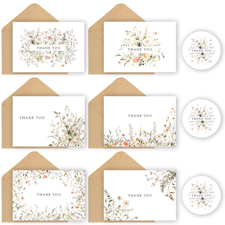 Set de 12 felicitari cu motive florale, cu plicuri autoadezive si autocolante, RISEGIGGLE, dimensiuni 12, 7 × 8, 9 cm
