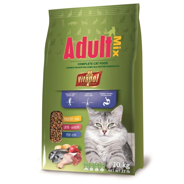 Храна Vitapol Karma за котки, възрастни, 10 кг, микс, без соя, лесно смилаема