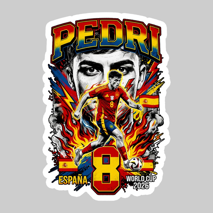 Sticker Pedri Spain World Cup Fifa 2026 V2, Autoadeziv, Footbal, Cri-Flo, dimensiune 10 cm