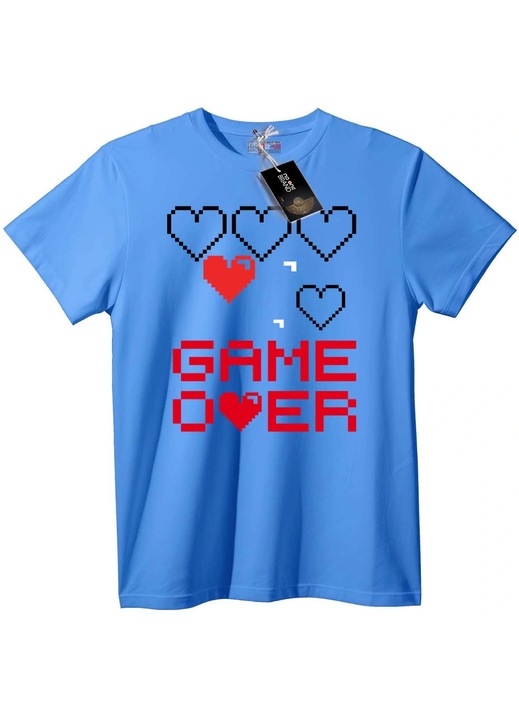 Tricou Pixel Game Over inimă, Albastru deschis