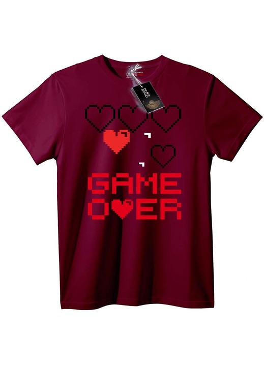 Tricou Pixel Game Over inimă, Visiniu